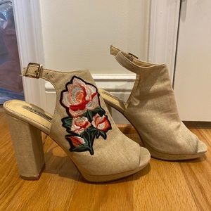 Floral open toe heels